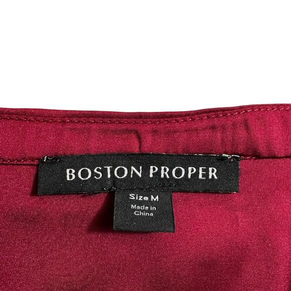 Boston Proper Ruffle Satin Tie Waist Midi Dress Cabernet Burgundy M Boho Retro - Picture 8 of 12